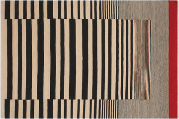 Flat Weave Kilim, Antique, Navaho, Vintage, Handmade, Modern Kilim Beige Black Hand-Woven Rectangle 100% Wool Area Rug 6 x 8